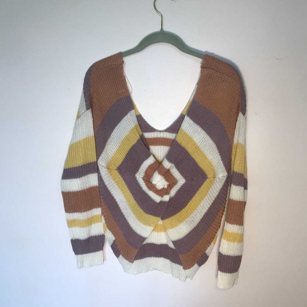 Purple pink yellow & white striped sweater
